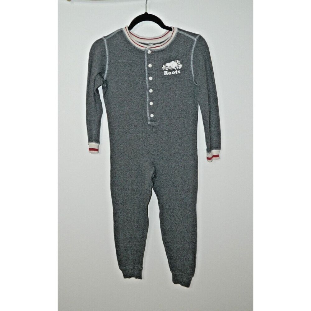 Roots Pajama‎ Kids Unisex Cabin Long John Size Large  Gray Waffle Knit One Piece
